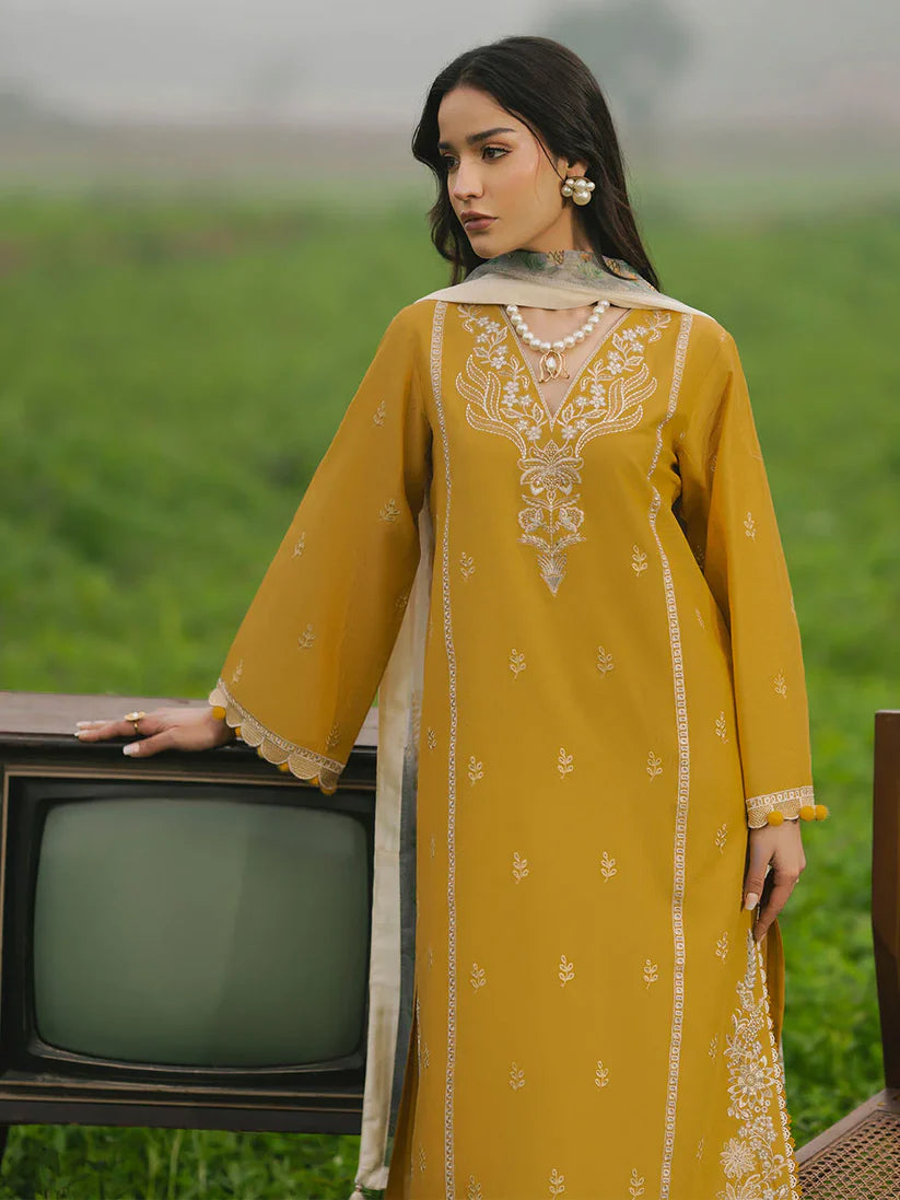 BrandsInn-3PC LAWN EMBROIDERED SHIRT WITH MONARK PRINT DUPATTA AND TROUSER-BI-304