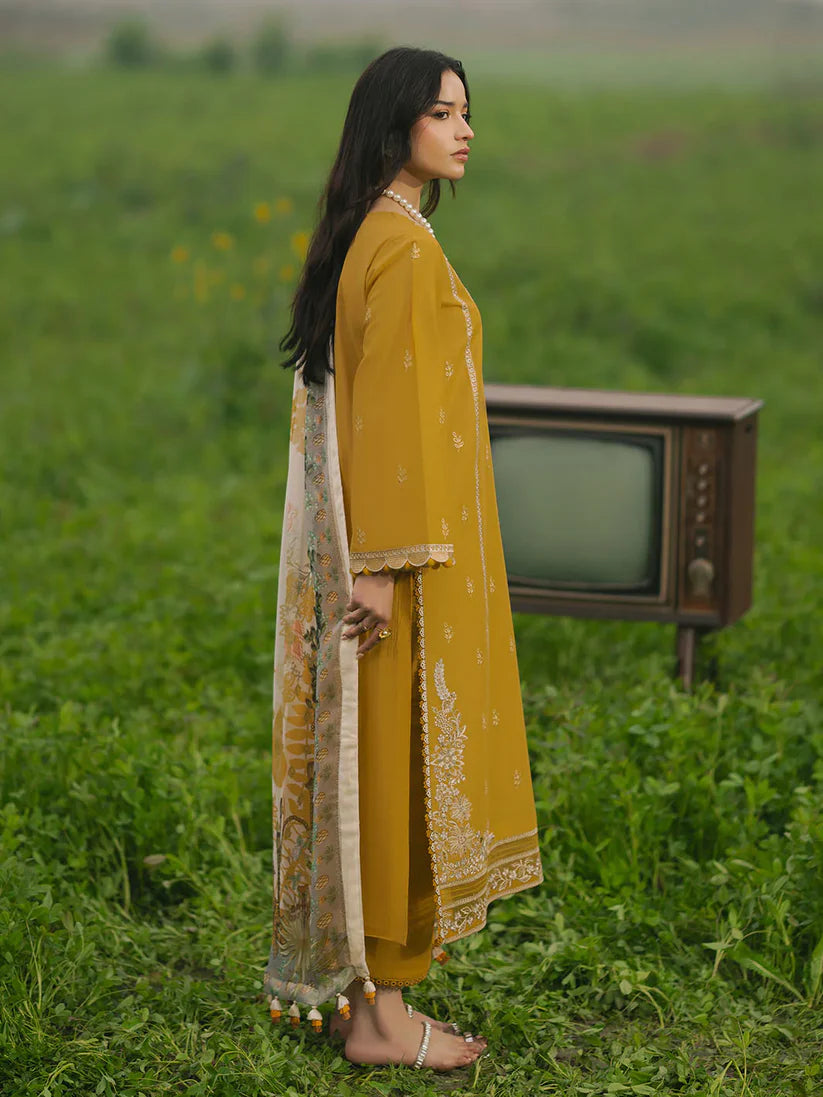 BrandsInn-3PC LAWN EMBROIDERED SHIRT WITH MONARK PRINT DUPATTA AND TROUSER-BI-304
