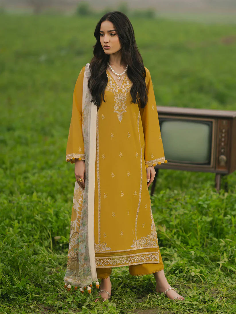 BrandsInn-3PC LAWN EMBROIDERED SHIRT WITH MONARK PRINT DUPATTA AND TROUSER-BI-304