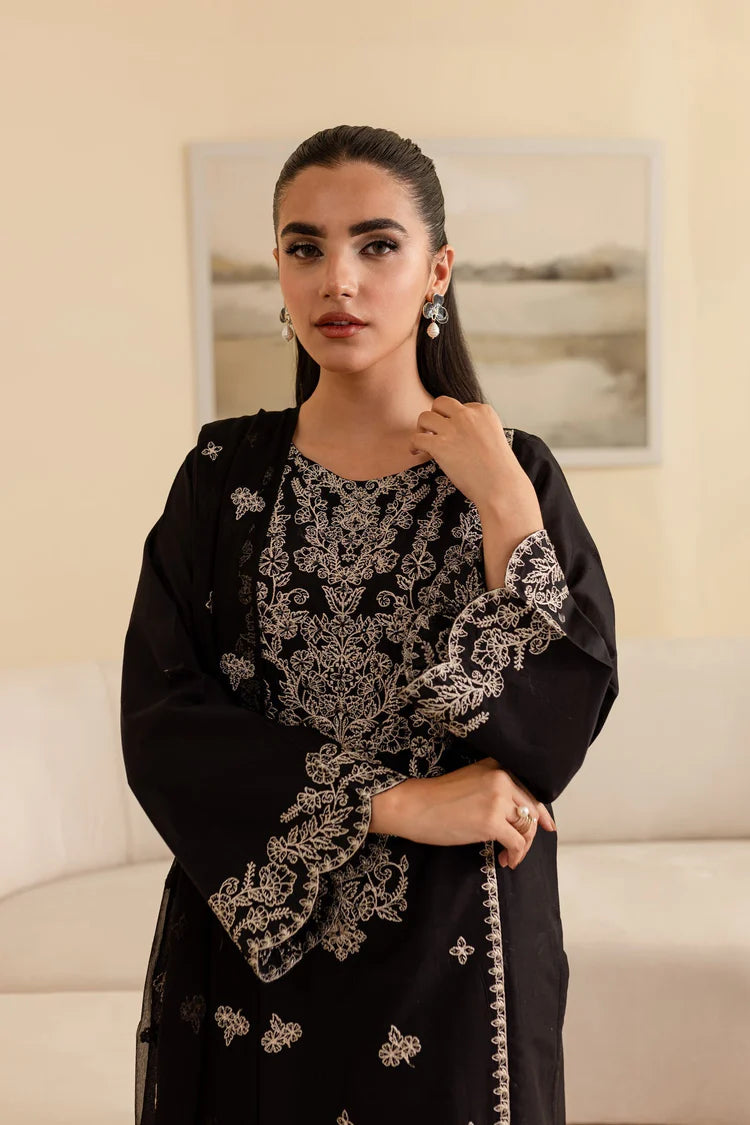 BrandsInn-3PC DHANAK EMBROIDERED SHIRT WITH CHIFFON EMBROIDERED DUPATTA & EMB TROUSER-BI-4193