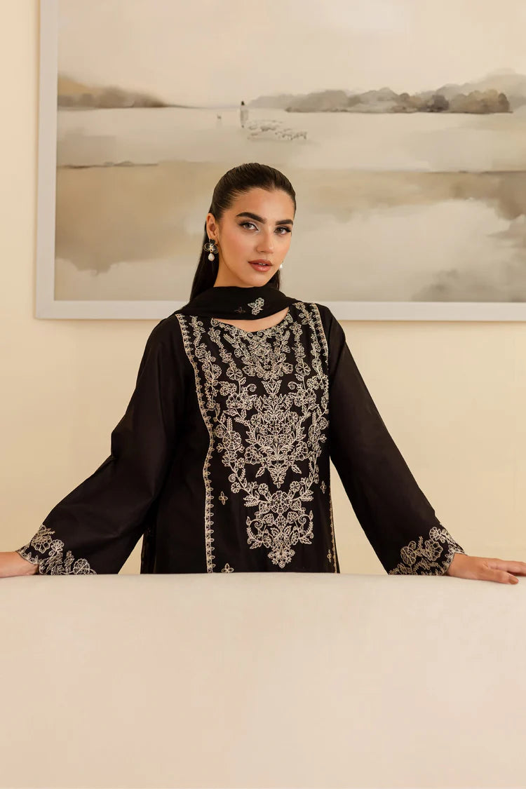 BrandsInn-3PC DHANAK EMBROIDERED SHIRT WITH CHIFFON EMBROIDERED DUPATTA & EMB TROUSER-BI-4193