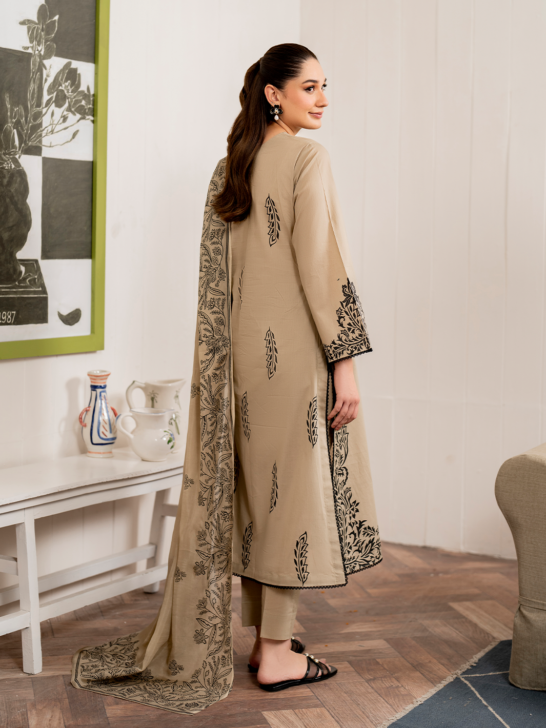 BrandsInn-3PC LAWN EMBROIDERED SHIRT WITH MONARK PRINT DUPATTA AND TROUSER-BI-162