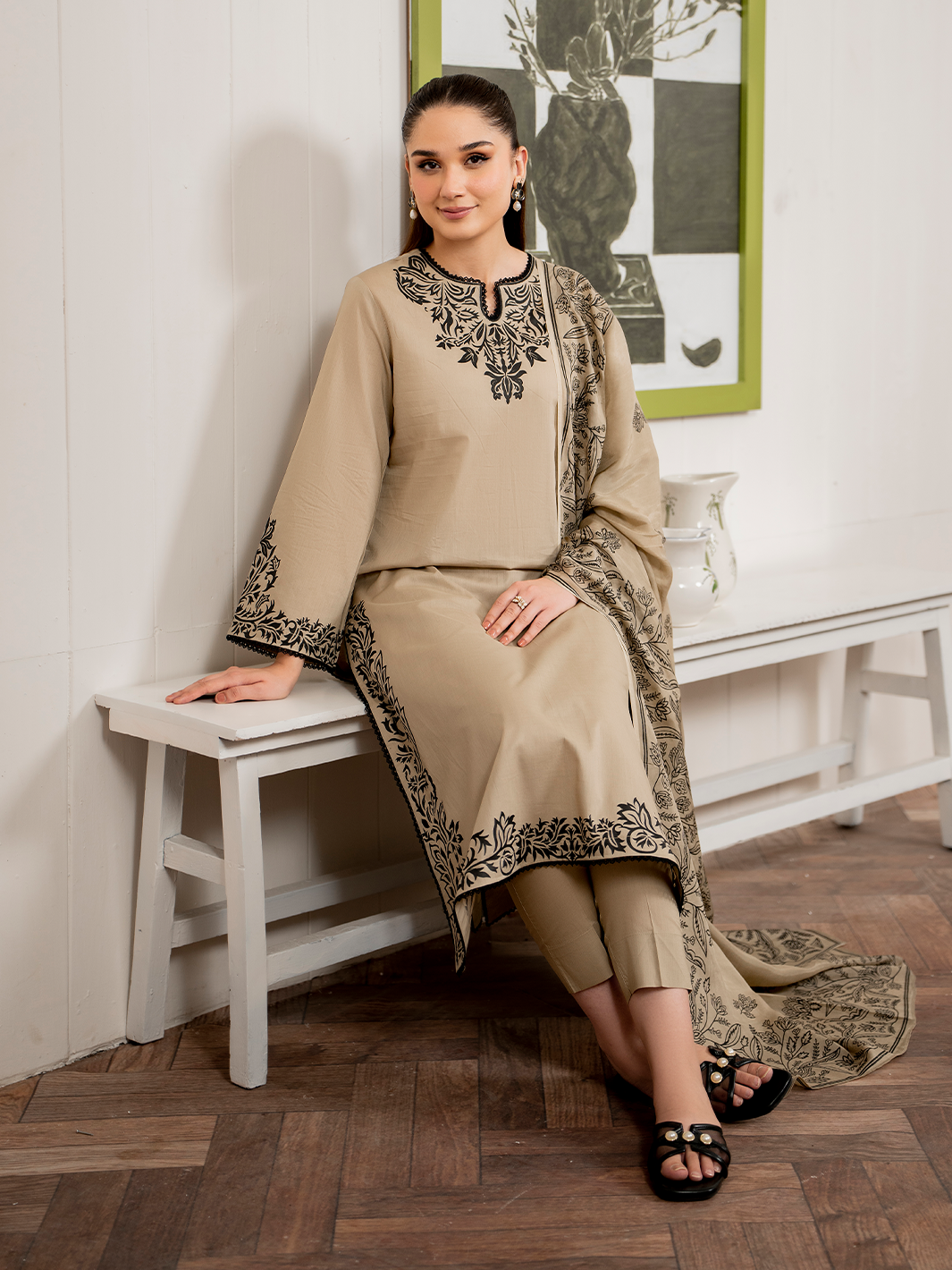 BrandsInn-3PC LAWN EMBROIDERED SHIRT WITH MONARK PRINT DUPATTA AND TROUSER-BI-162