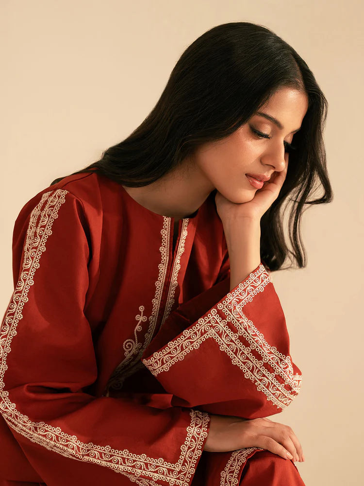 BrandsInn-2PC DHANAK EMBROIDRED SHIRT WITH DHANAK EMBROIDRED SLEEVES-BI-121