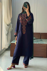 BRANDSINN-3PC DHANAK EMBROIDERED SHIRT WITH BAMBER CHIFFON DUPATTA AND EMB TROUSER-BI-4117