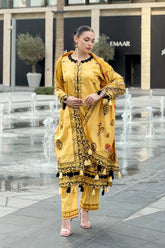 BRANDSINN-3PC KARANDI PRINTED EMBROIDERED SHIRT WITH KARANDI PRINTED EMB SHAWL & PRINTED TROUSER-BI-0124