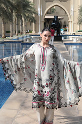 BRANDSINN-3PC KARANDI PRINTED EMBROIDERED SHIRT WITH KARANDI PRINTED EMB SHAWL & PRINTED TROUSER-BI-0125