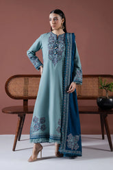 BrandsInn-3PC DHANAK EMBROIDERED SHIRT WITH DHANAK EMBROIDERED SHAWL & TROUSER-BI-4147