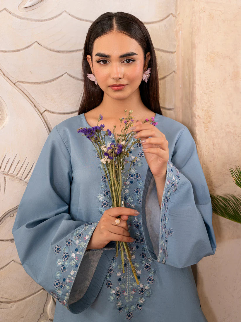 BrandsInn-2PC DHANAK EMBROIDERED SHIRT WITH DHANAK TROUSER-BI-4130
