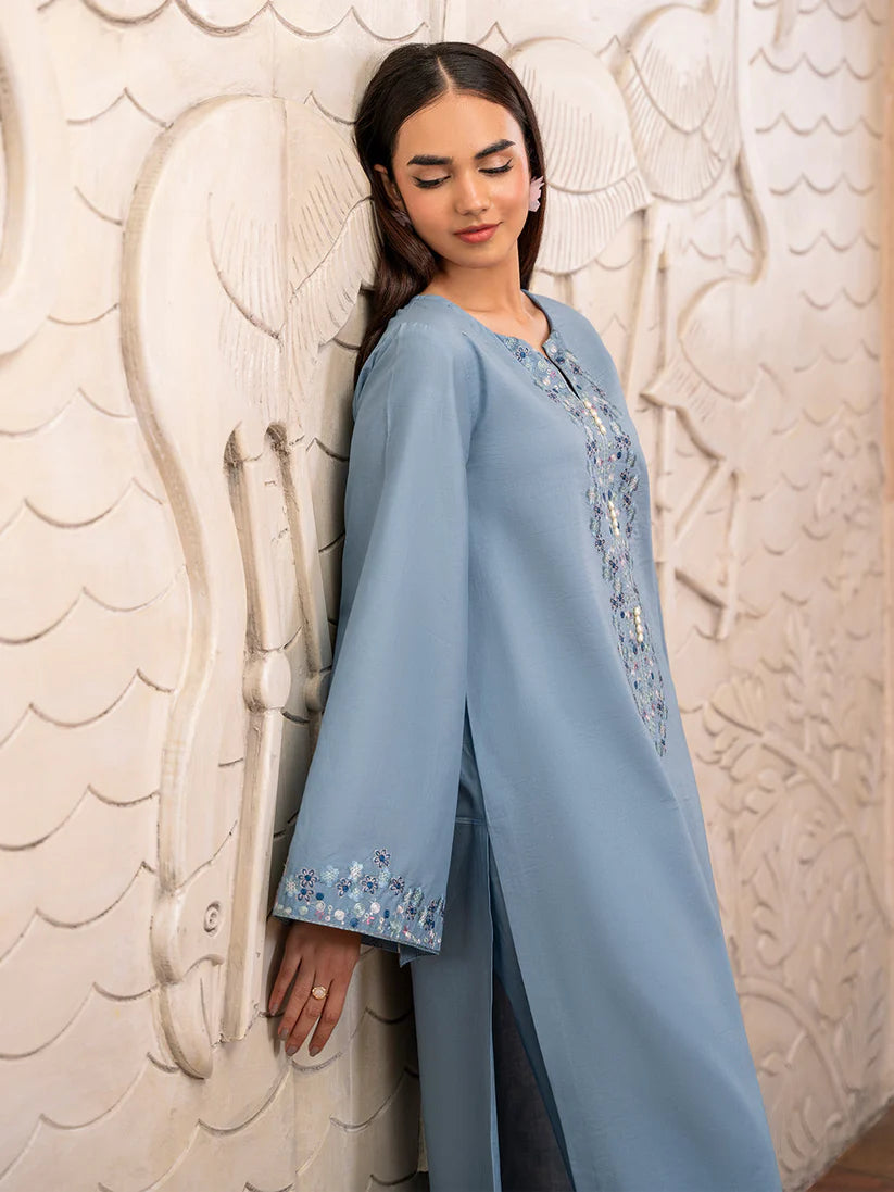 BrandsInn-2PC DHANAK EMBROIDERED SHIRT WITH DHANAK TROUSER-BI-4130