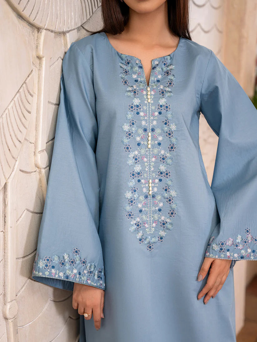 BrandsInn-2PC DHANAK EMBROIDERED SHIRT WITH DHANAK TROUSER-BI-4130