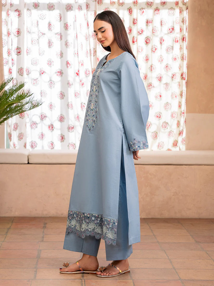 BrandsInn-2PC DHANAK EMBROIDERED SHIRT WITH DHANAK TROUSER-BI-4130