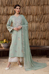 BrandsInn-3PC DHANAK EMBROIDERED SHIRT WITH DHANAK SHAWL AND EMB TROUSER-BI-4347