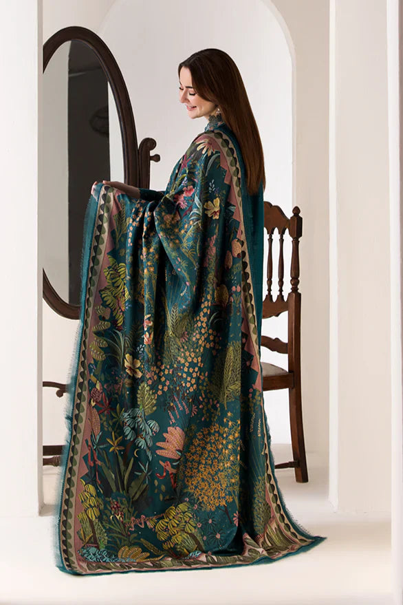 BrandsInn- 3PC DHANAK EMBROIDERED SHIRT WITH WOOL PRINT SHAWL AND TROUSER-BIC-4027