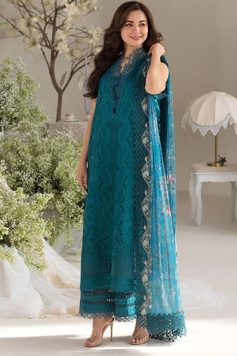 BrandsInn-3PC DHANAK CHIKAN EMBROIDERED SHIRT WITH COURTRAI PRINTED SHAWL AND TROUSER BI-4096