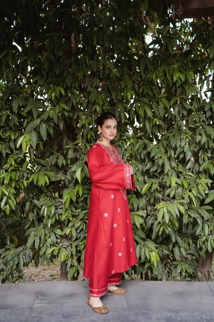 URGE-2PC DHANAK EMBROIDRED SHIRT WITH AND EMBROIDRED TROUSER-BI-4058