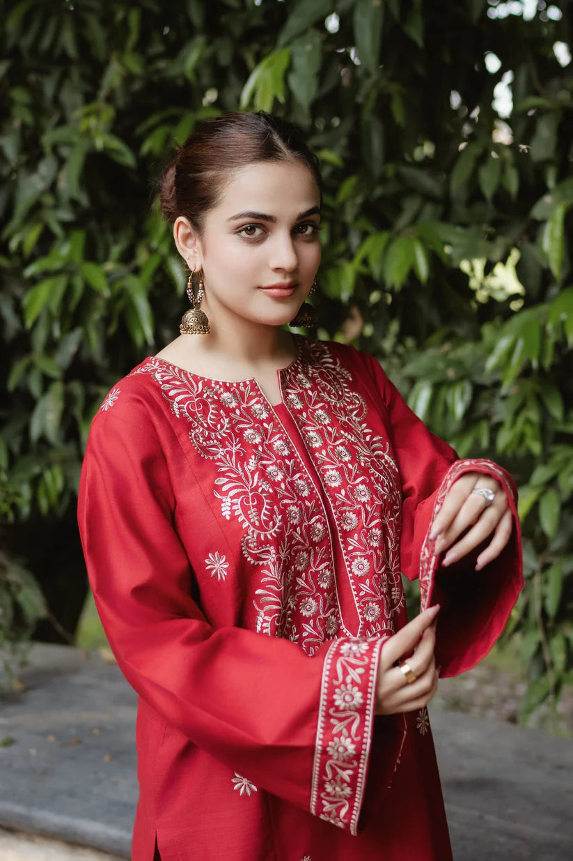 URGE-2PC DHANAK EMBROIDRED SHIRT WITH AND EMBROIDRED TROUSER-BI-4058