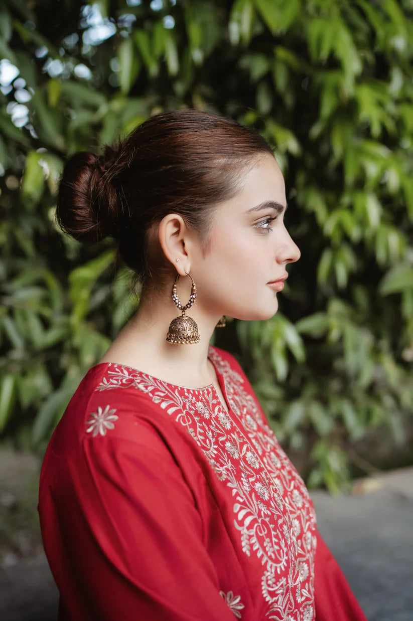 URGE-2PC DHANAK EMBROIDRED SHIRT WITH AND EMBROIDRED TROUSER-BI-4058