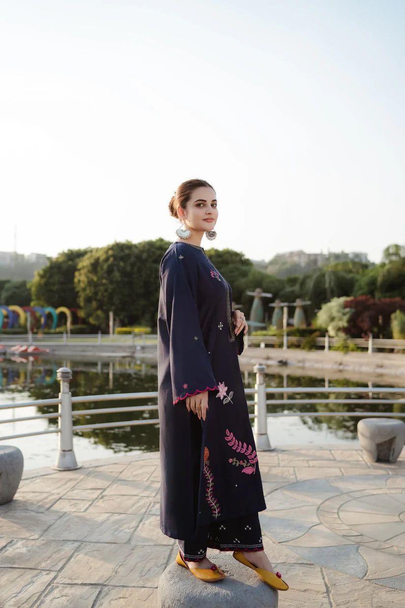 BrandsInn - 2PC Dhanak Embroidered Shirt With Dhanak Embroidered Trouser-BI-4059