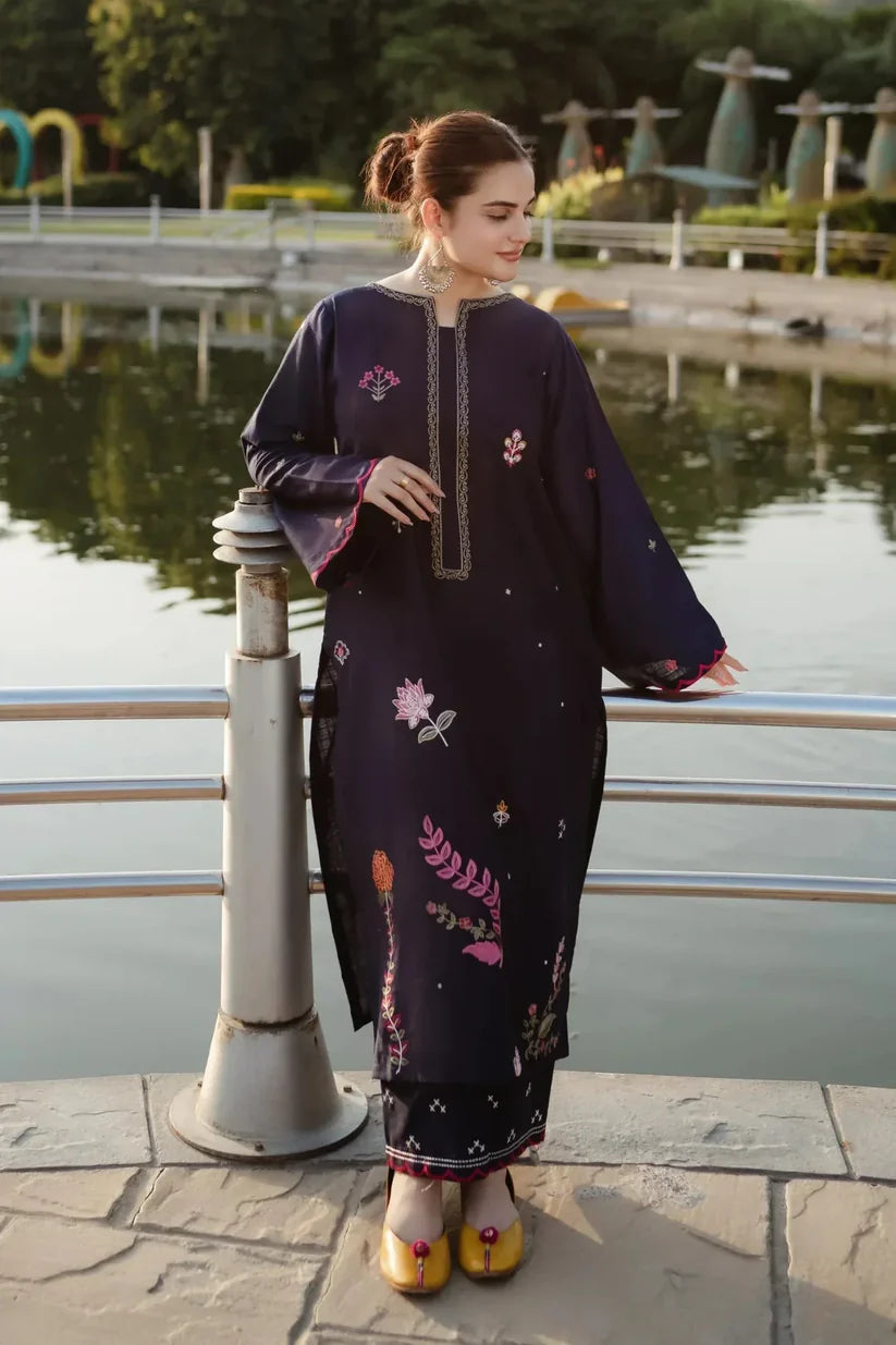 BrandsInn - 2PC Dhanak Embroidered Shirt With Dhanak Embroidered Trouser-BI-4059