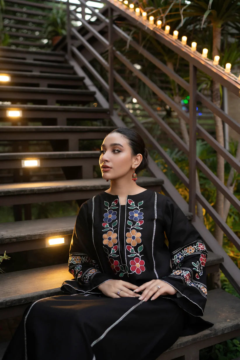 BrandsInn-2PC DHANAK EMBROIDERED SHIRT WITH DHANAK EMB TROUSER-BI-4113