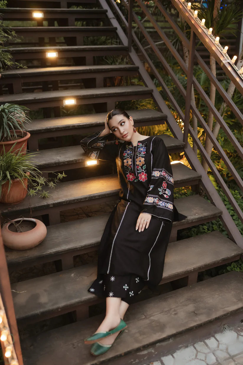 BrandsInn-2PC DHANAK EMBROIDERED SHIRT WITH DHANAK EMB TROUSER-BI-4113