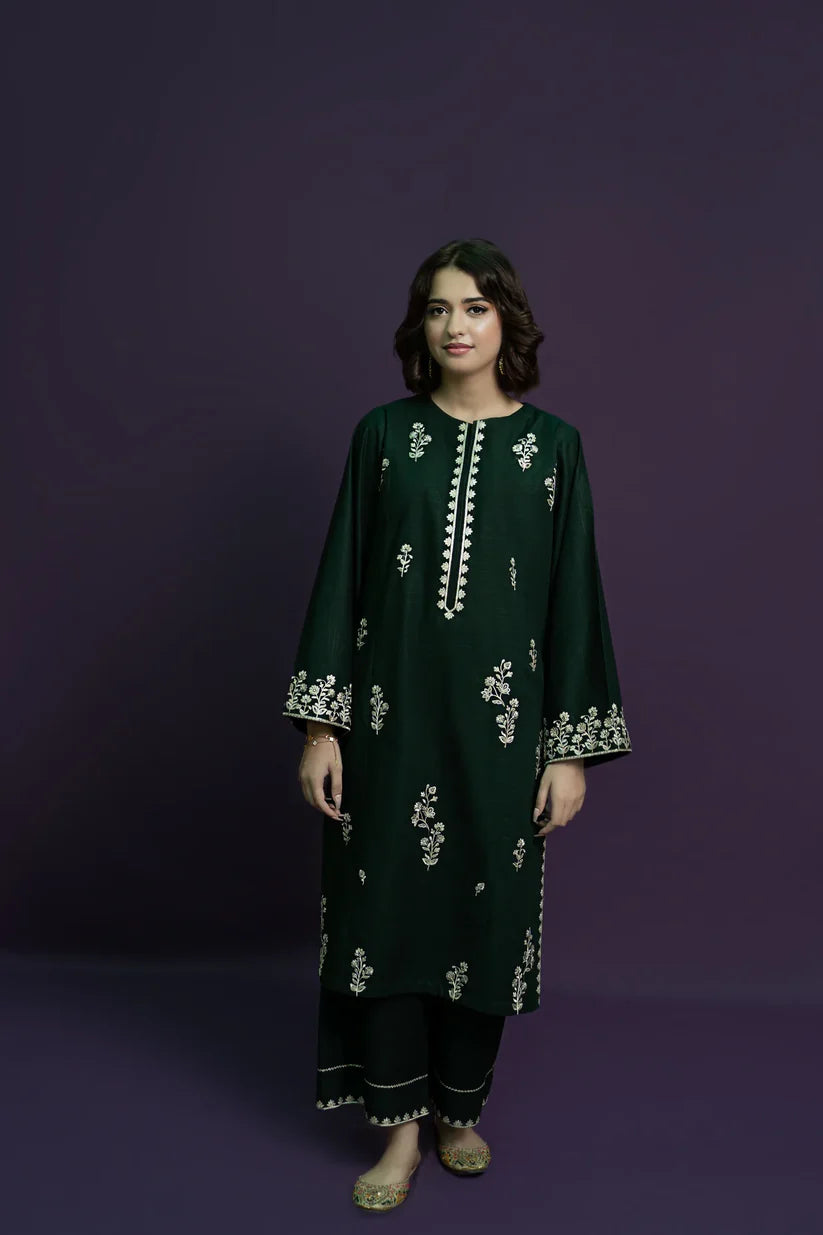 BrandsInn- 2PC DHANAK EMBROIDERED SHIRT WITH DHANAK EMBROIDERED TROUSER-BI-4120