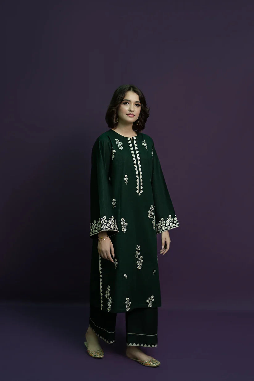 BrandsInn- 2PC DHANAK EMBROIDERED SHIRT WITH DHANAK EMBROIDERED TROUSER-BI-4120