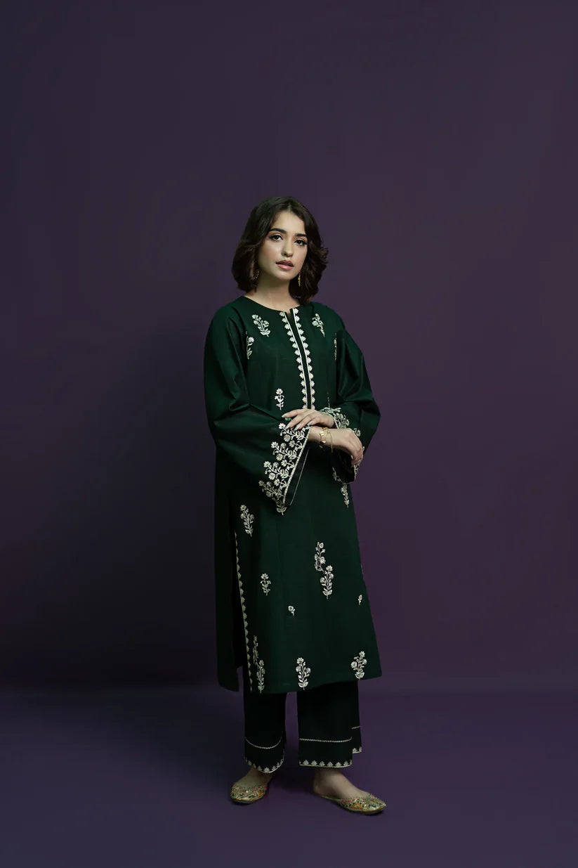 BrandsInn- 2PC DHANAK EMBROIDERED SHIRT WITH DHANAK EMBROIDERED TROUSER-BI-4120