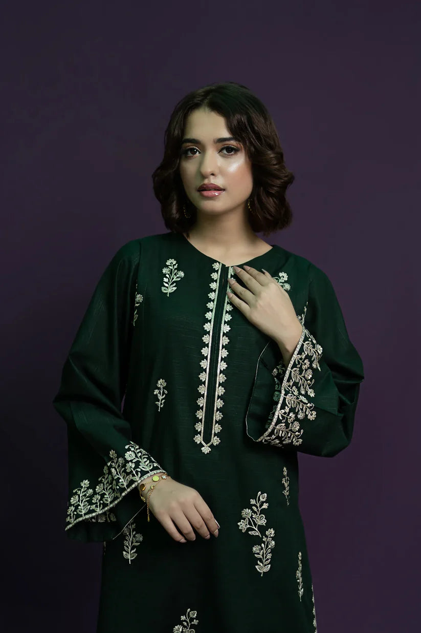 BrandsInn- 2PC DHANAK EMBROIDERED SHIRT WITH DHANAK EMBROIDERED TROUSER-BI-4120