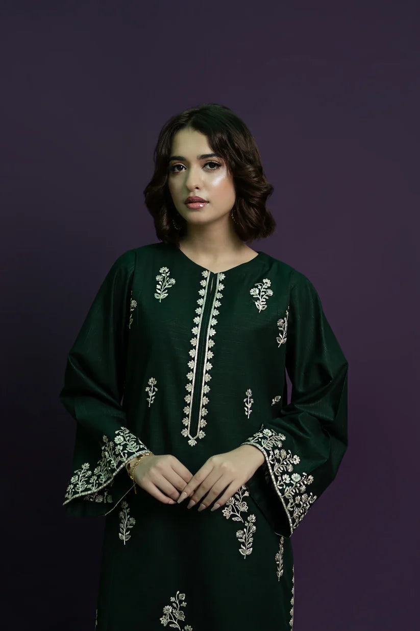 BrandsInn- 2PC DHANAK EMBROIDERED SHIRT WITH DHANAK EMBROIDERED TROUSER-BI-4120