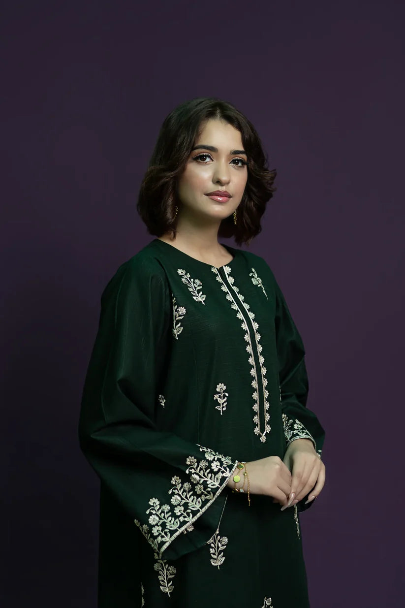 BrandsInn- 2PC DHANAK EMBROIDERED SHIRT WITH DHANAK EMBROIDERED TROUSER-BI-4120