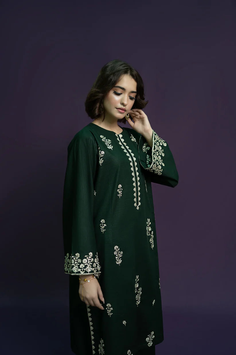 BrandsInn- 2PC DHANAK EMBROIDERED SHIRT WITH DHANAK EMBROIDERED TROUSER-BI-4120
