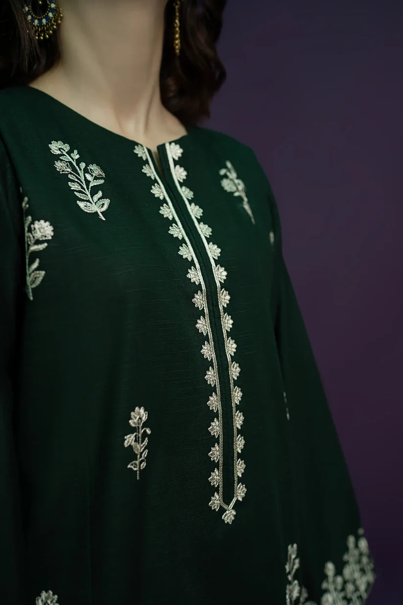 BrandsInn- 2PC DHANAK EMBROIDERED SHIRT WITH DHANAK EMBROIDERED TROUSER-BI-4120