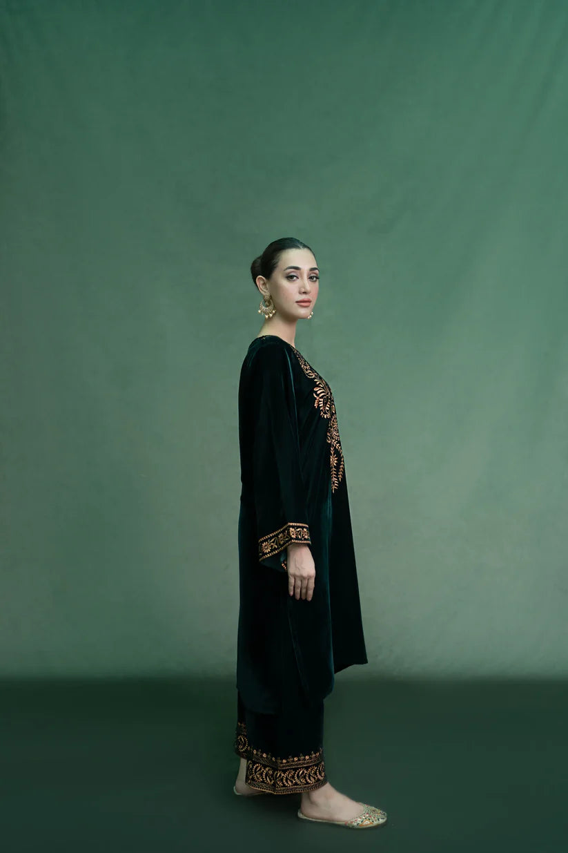 BRANDSINN - 2PC Velvet Heavy Embroidered Shirt With Velvet Heavy Embroidered Trouser -BI-4037