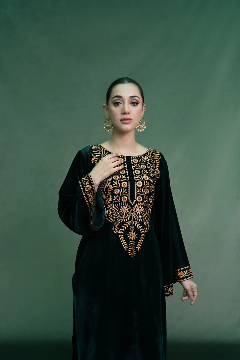 BRANDSINN - 2PC Velvet Heavy Embroidered Shirt With Velvet Heavy Embroidered Trouser -BI-4037