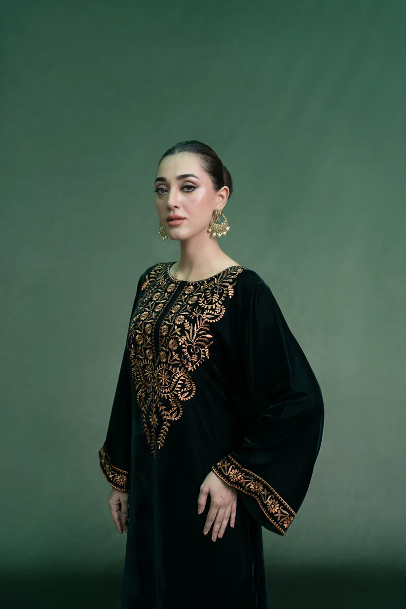 BRANDSINN - 2PC Velvet Heavy Embroidered Shirt With Velvet Heavy Embroidered Trouser -BI-4037