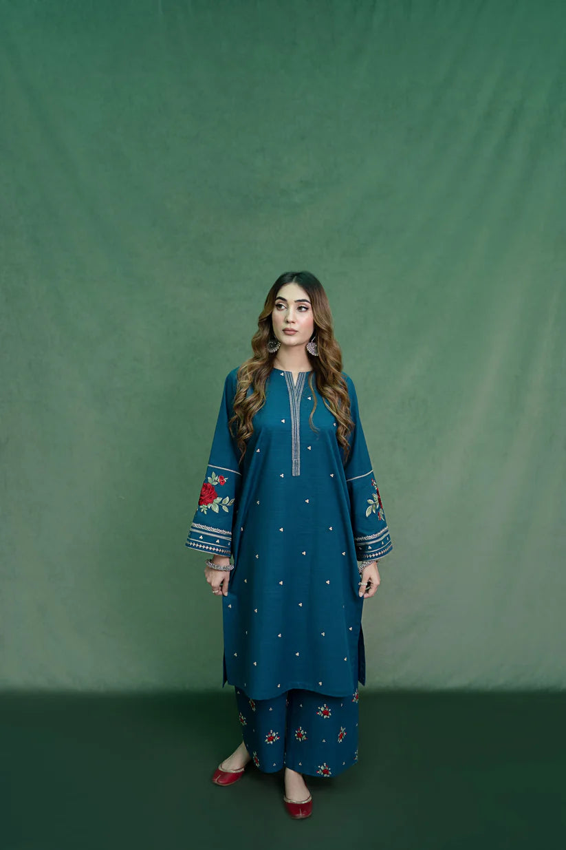 BrandsInn-2PC DHANAK EMBROIDRED SHIRT WITH DHANAK EMBROIDRED TROUSER-4152