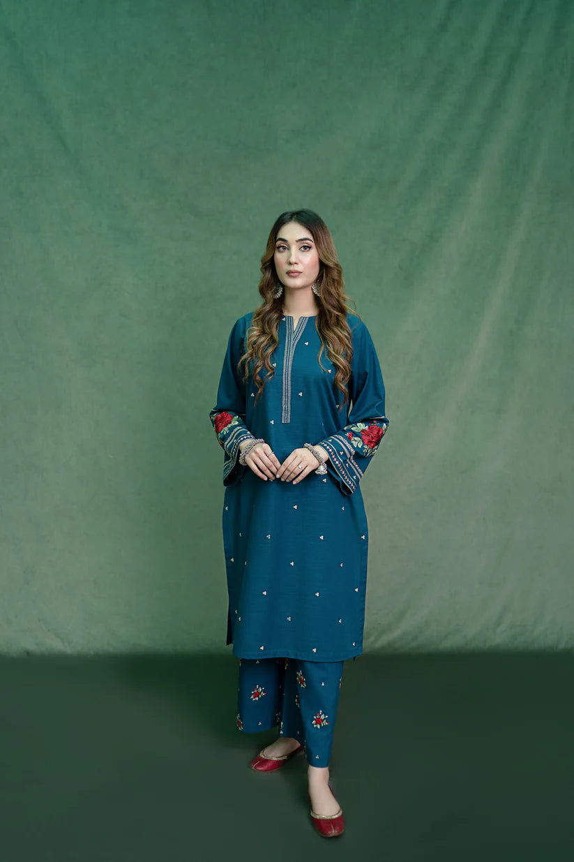 BrandsInn-2PC DHANAK EMBROIDRED SHIRT WITH DHANAK EMBROIDRED TROUSER-4152