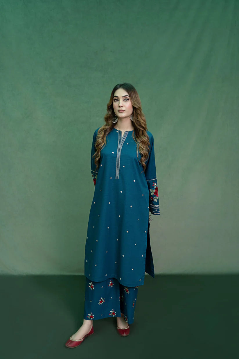 BrandsInn-2PC DHANAK EMBROIDRED SHIRT WITH DHANAK EMBROIDRED TROUSER-4152