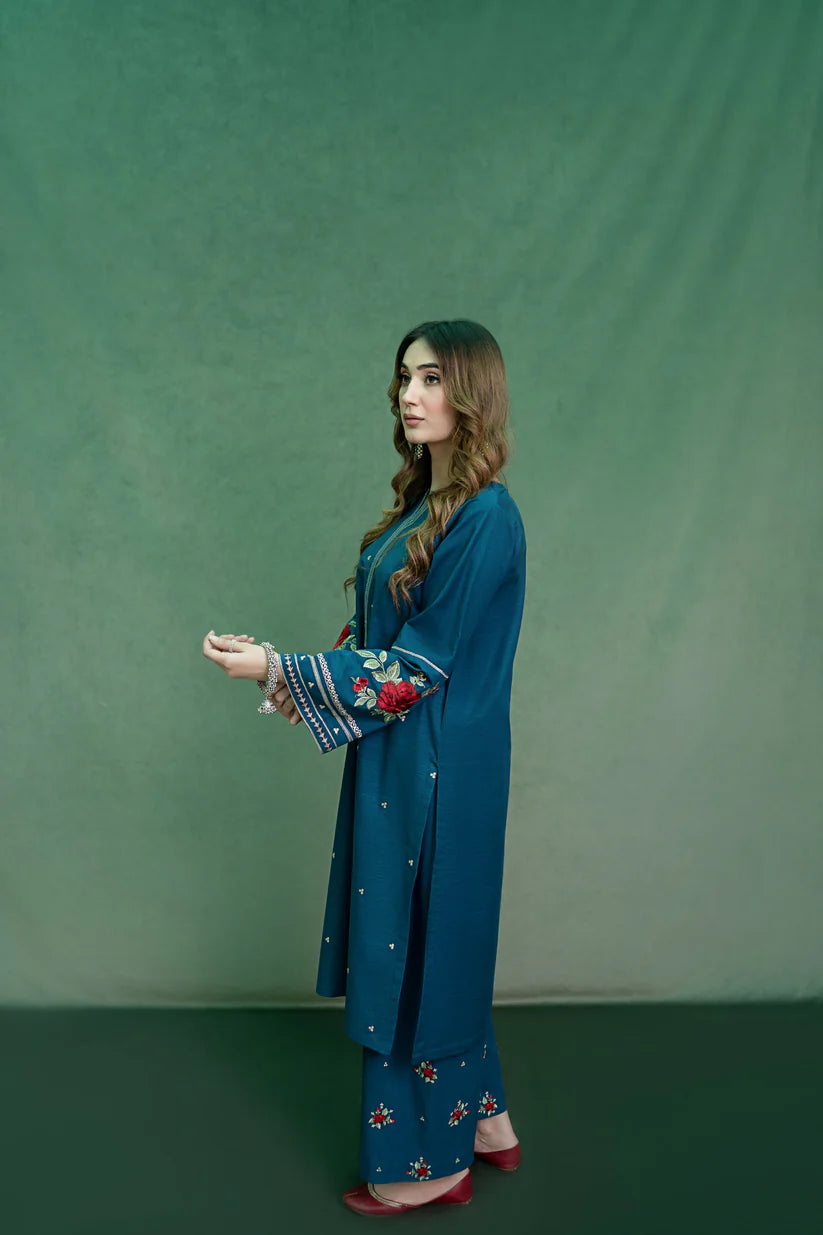 BrandsInn-2PC DHANAK EMBROIDRED SHIRT WITH DHANAK EMBROIDRED TROUSER-4152