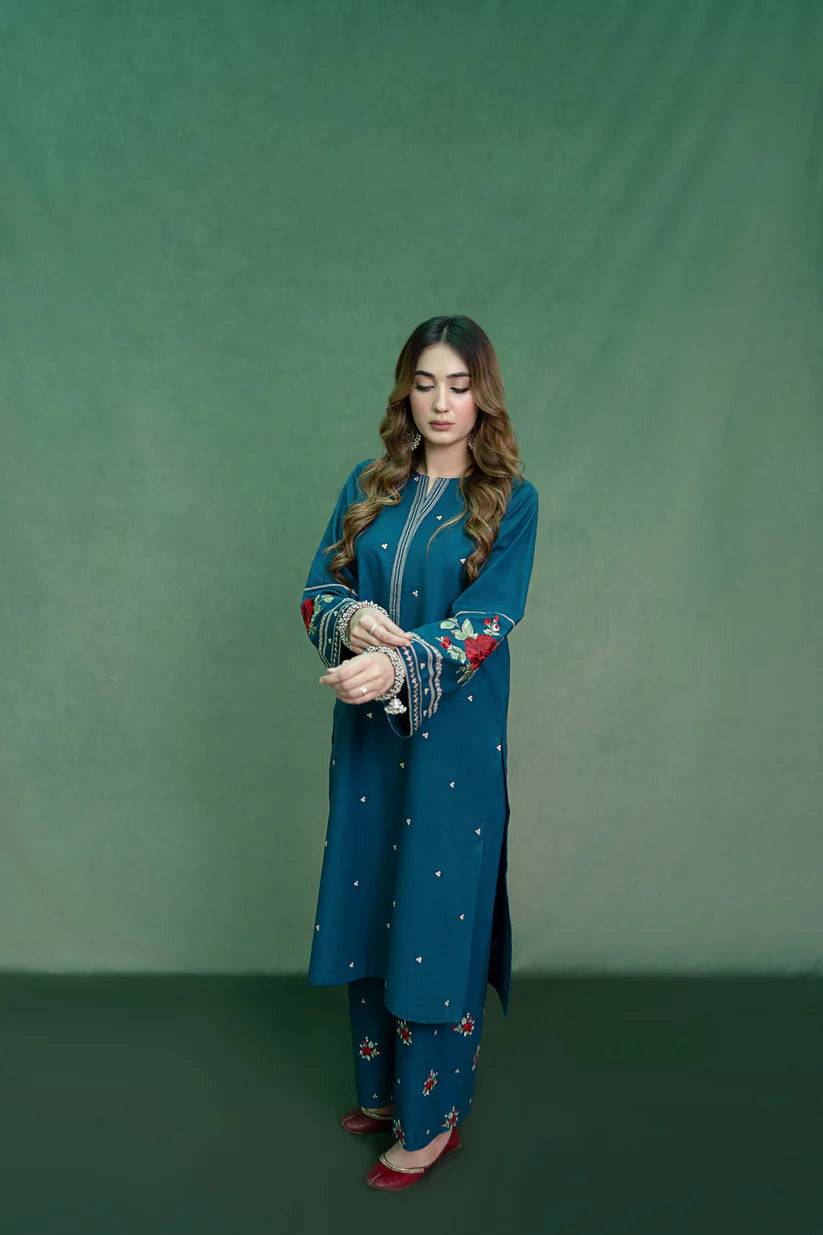 BrandsInn-2PC DHANAK EMBROIDRED SHIRT WITH DHANAK EMBROIDRED TROUSER-4152