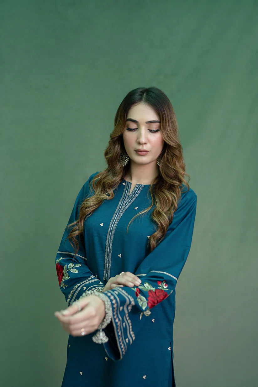 BrandsInn-2PC DHANAK EMBROIDRED SHIRT WITH DHANAK EMBROIDRED TROUSER-4152