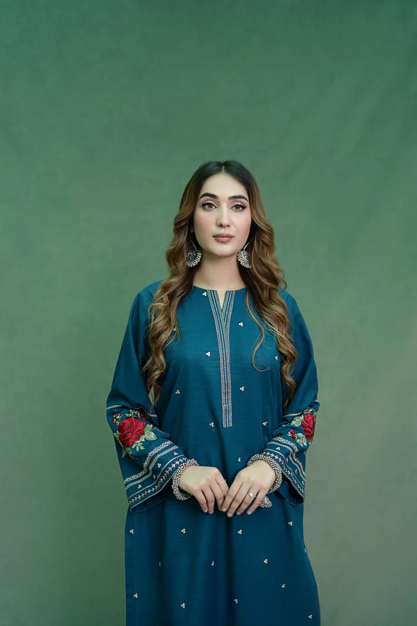 BrandsInn-2PC DHANAK EMBROIDRED SHIRT WITH DHANAK EMBROIDRED TROUSER-4152