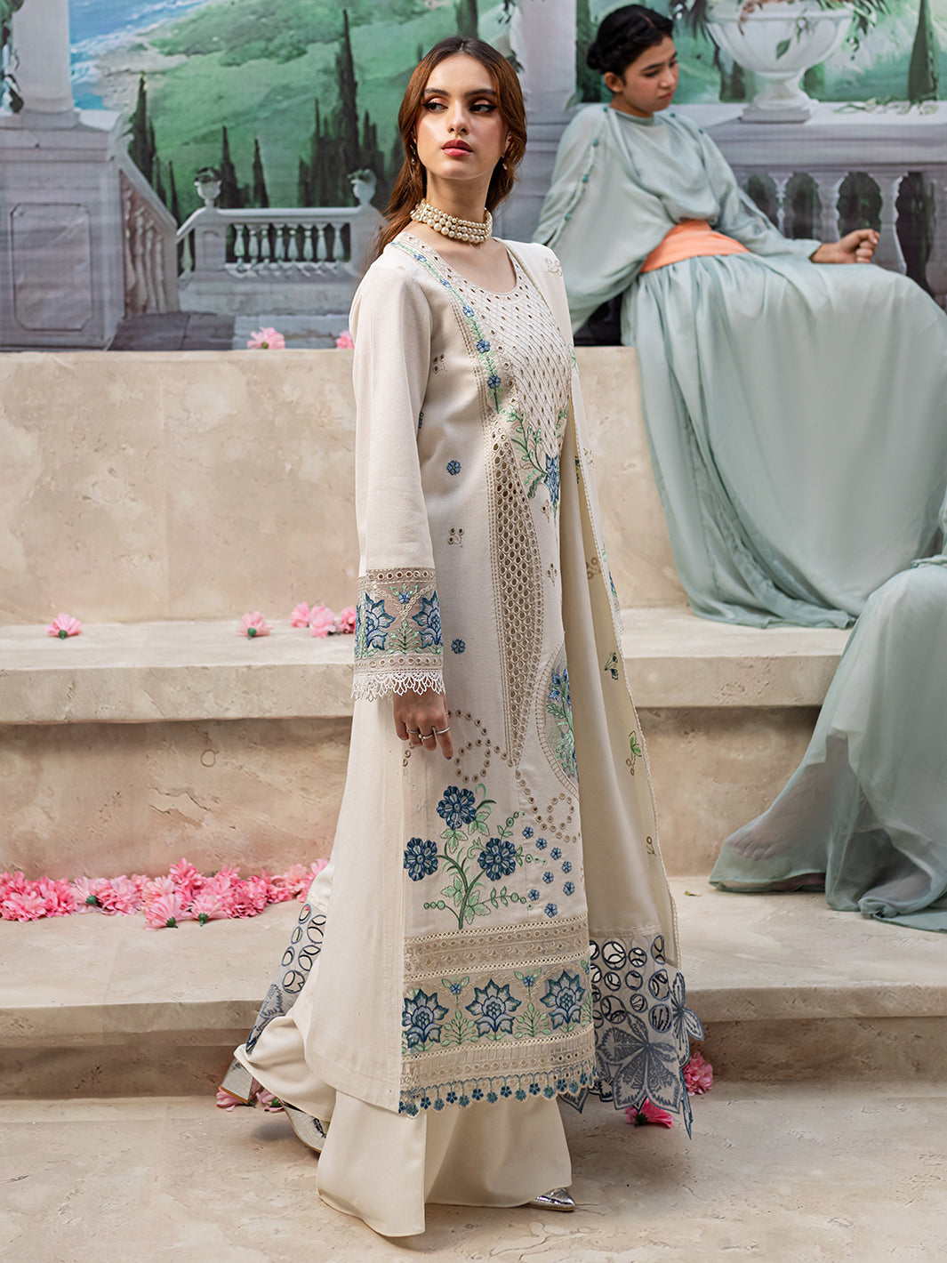 BrandsInn-3PC LAWN LASER EMBROIDERED SHIRT WITH LAWN LASER CUT EMBROIDERED READY TO WEAR DUPATTA-BI-134