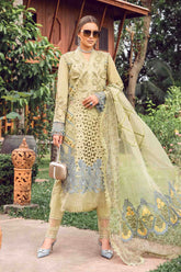 BrandsInn-3PC LAWN EMBROIDERED SHIRT WITH EMBROIDERED ORGANZA DAMAN CHIFFON PRINTED EMB DUPATTA AND EMB TROUSER-BI-4606