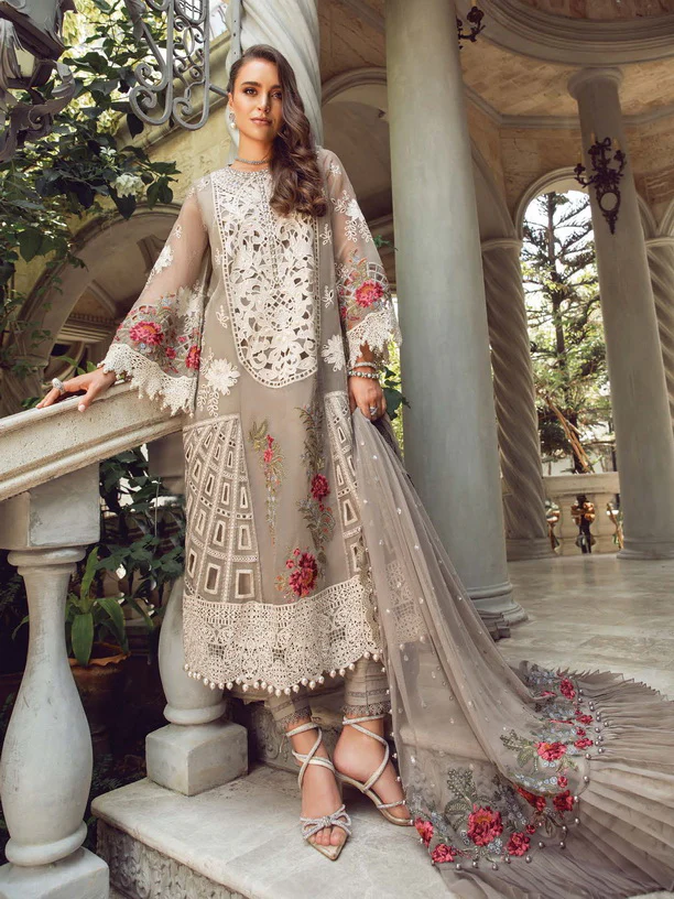 BrandsInn- LAWN 3PC CHIKENKARI EMBROIDERED SHIRT WITH ORGANZA EMBROIDERED READY TO WEAR DUPATTA WITH TROUSER -BI-433
