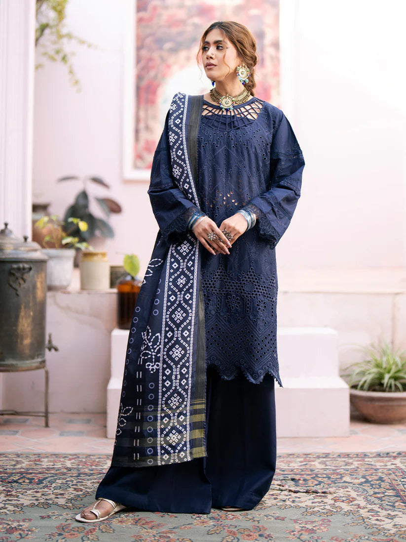 BrandsInn-3PC CHIKENKARI LAWN EMBROIDERED WITH DAIMOND PRINT DUPATTA-BI-247