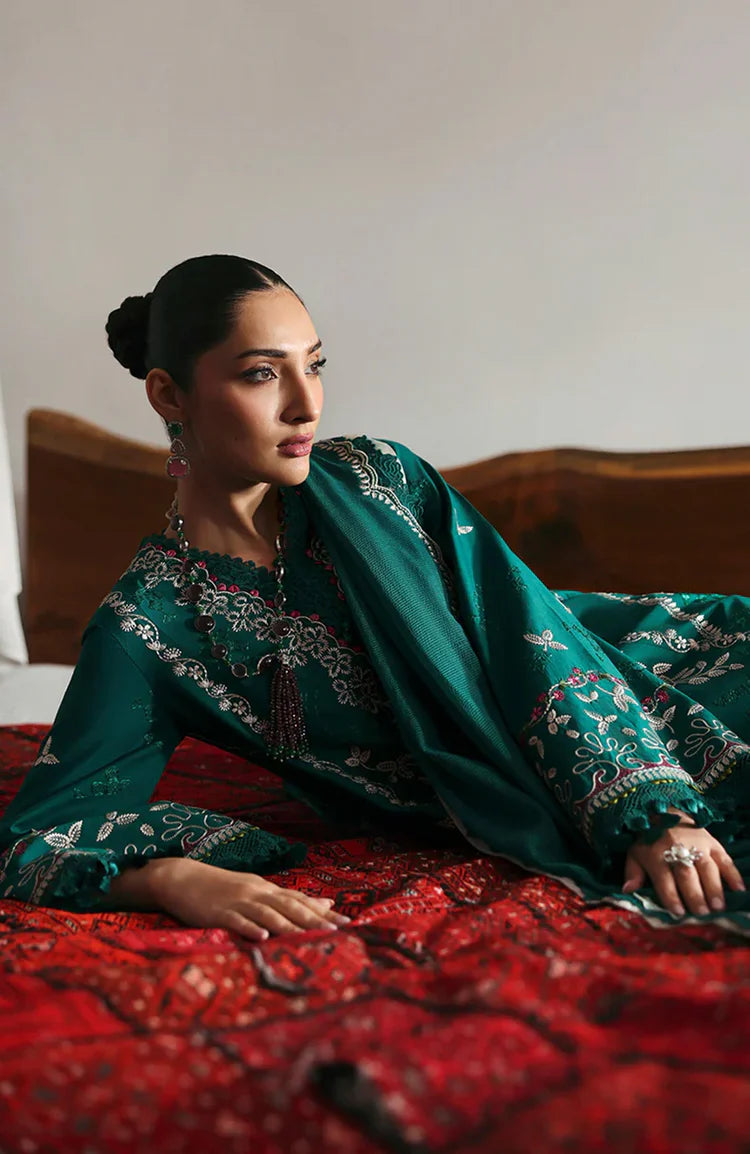 BrandsInn-3PC DHANAK EMBROIDERED SHIRT WITH COURTRAI PRINTED SHAWL & DHANAK TOUSER-BI-4251
