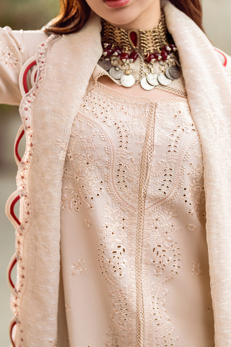 BrandsInn-3PC CHIKANKAARI LAWN CUTWORK EMBROIDERED SHIRT WITH MANAAR EMBROIDERED CUTWORK DUPATTA AND TROUSER-BI-101